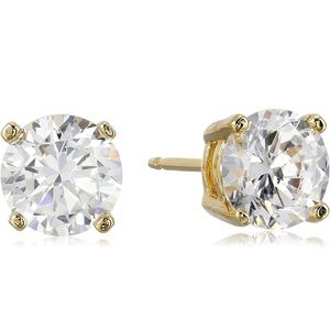 Plated Sterling Silver Cubic Zirconia Stud Earrings (Round & Princess)